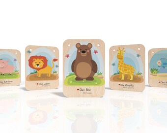 Children's toys: wooden flashcards - German/Italian - Montessori toys, wooden toys, animal cards, learn English, educational toys