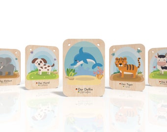 Bilingual wooden learning cards (German - Ukrainian) - Montessori toys - Playful language learning for children - Waldorf toys