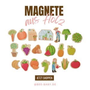 Magnets for children, fruit and vegetables, fridge magnets, pin board magnets, blackboard magnets, wooden magnets with garden elements