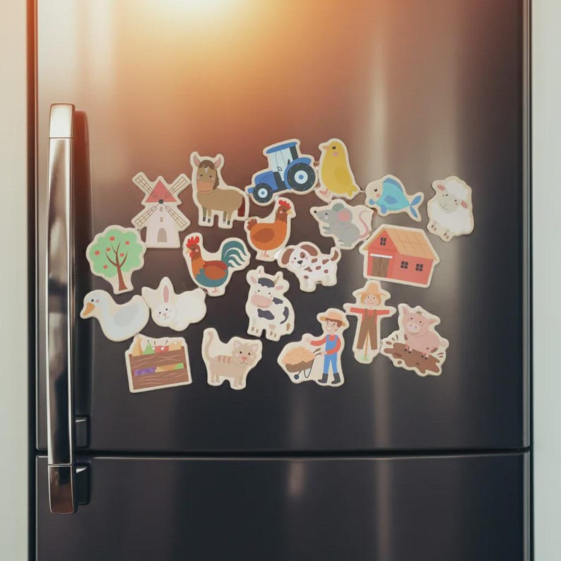 Fridge magnets: Farm, board magnets, fridge magnets, wooden magnets, gift for children, birthday gift, children's activity image 1