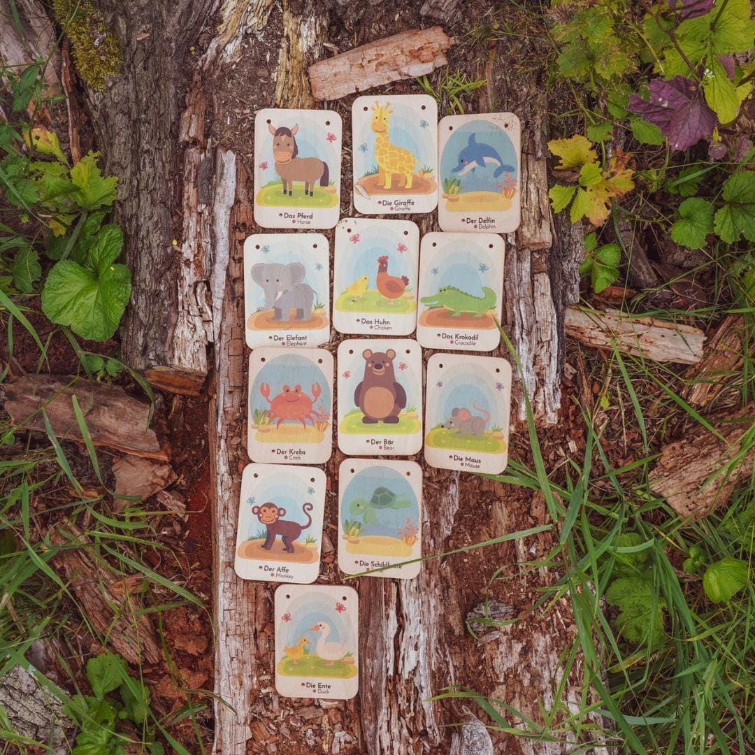 Personalized wooden animal learning cards for children - Learn German/English - Montessori toys, wooden toys, animal cards