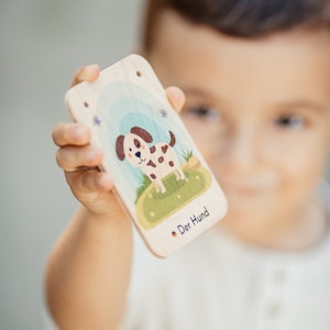 Holzkarten zum Sprachen lernen (Deutsch - Ukrainisch) - Montessori Spielzeug - Spielerisch Sprachen lernen für Kinder - Waldorfspielzeug