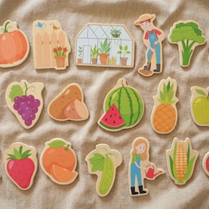 Magnete für Kinder, Obst und Gemüse, Kühlschrankmagnete, Pinnwandmagnete, Tafelmagnete, Holzmagnete mit Garten Elemente