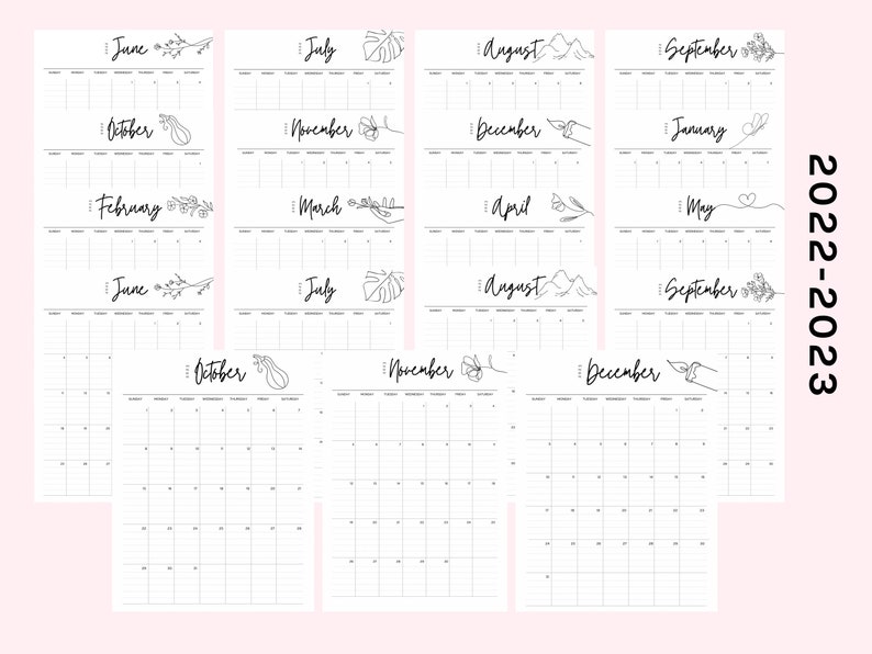 printable calendar 2022 2023 lined minimalist for june etsy