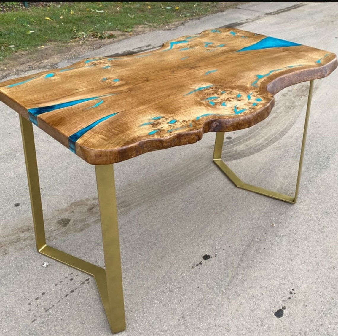 Dining Table Oak Live Edge Tableblue Resin Dining Etsy