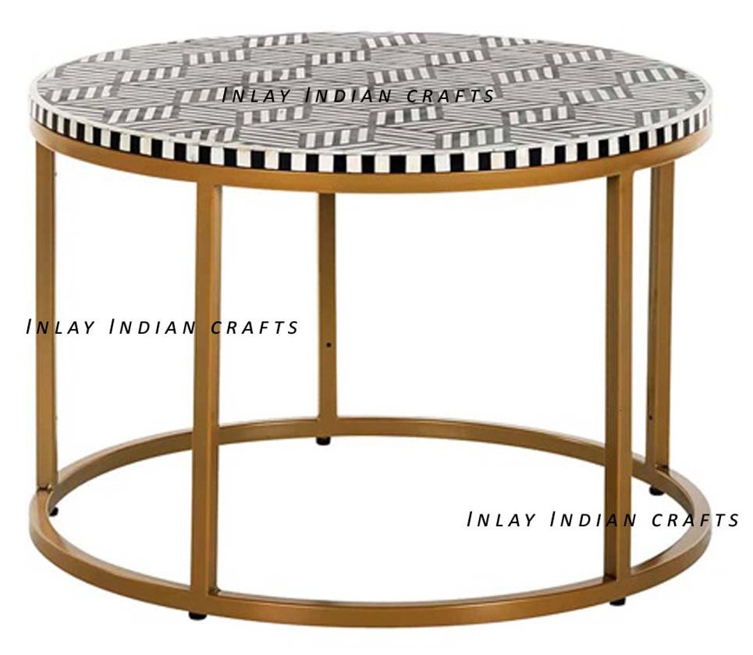 Bone Inlay Coffee Table With Metal Frame in Gold Etsy