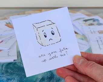 Tarjeta de ensalada linda: "¿Me acompañas con el feta?" Tarjeta de felicitación de 3x3