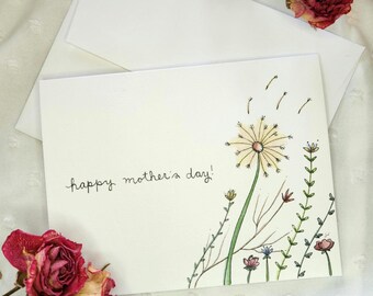 Tarjeta floral de acuarela para el Día de la Madre: Diseño botánico sencillo