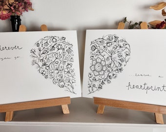 Conjunto de 2 láminas, "Dondequiera que vayas, deja una huella", con flores y estampados en forma de corazón.