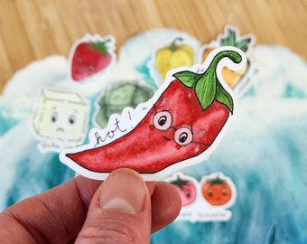 Pegatina de ensalada adorable: vinilo brillante "¡Caliente!"