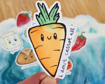 Pegatina de ensalada: "¡No me gusta toda la zanahoria!", vinilo brillante.