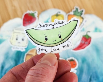 Pegatina de ensalada adorable: "¿Me amas, cariño?", pegatina de vinilo brillante.