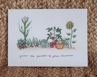 Lámina artística de acuarela de jardín (13x18 cm) - "Cultiva el jardín de tus sueños"