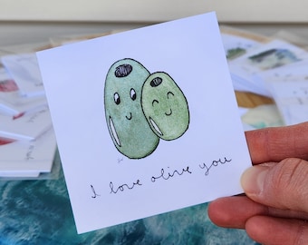 Tarjeta de ensalada linda - Tarjeta de felicitación de 3x3 "Te amo, Olive"
