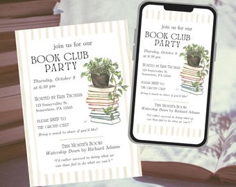 Invitación al Club de Lectura de Acuarela: Plantilla editable de Canva (5x7, imprimible o para móvil)