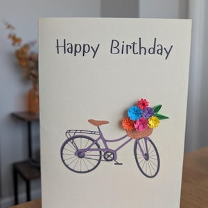 Carte d'anniversaire avec quilling en papier fait main - Carte de voeux unique avec piquants - Carte d'anniversaire 3D florale - Respectueuse de l'environnement, intérieur vierge