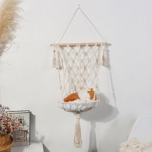 Macrame Hanging Pet Bed Macrame Cat Hammock Wall Hanging Etsy