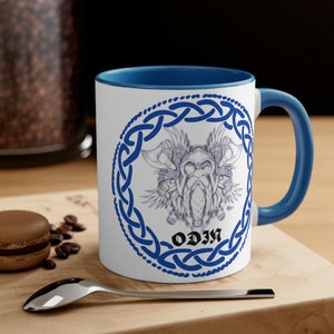 Odin Viking Accent Coffee Mug Gift or for Yourself, 11oz, for lovers of Norse Mythology, Viking God, Valhalla, Celtic knotwork