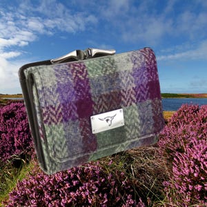 Harris Tweed Ladies &#39;Unst&#39; Purse-Small Green Check, Outer Hebrides Tweed, Hand-loomed in Scotland, Scottish Gift for Her