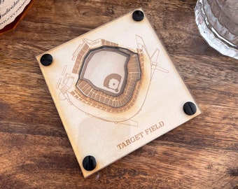 Minnesota Twins Layered Coaster (Set of 2), 3D Wood Coaster, Sports Coaster, Sports Gift, Baseball Gift, Man Cave, Gift for Him, Sports Fan