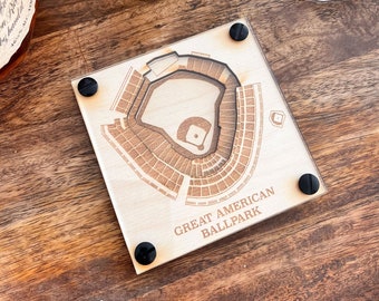 Great American Ballpark Layered Coaster (Set of 2), 3D Wood Coaster, Sports Gift, Baseball Gift, Home Bar, Custom Gift, Personalized Gift