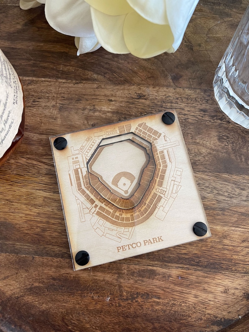 San Diego Padres Layered Coaster Set of 2, 3D Wood Coaster, Sports Coaster, Sports Gift, Baseball Gift, Man Cave, Gift for Him, Sports Fan image 1