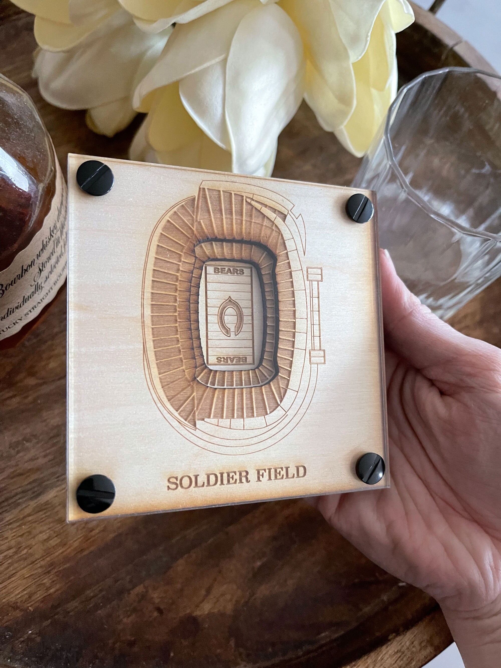 Chicago Bears Fan Gift set of 2 3D Wood Coaster Engraved Etsy