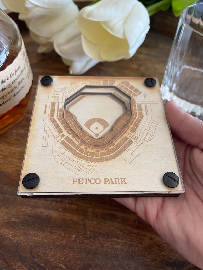 San Diego Padres Layered Coaster Set of 2, 3D Wood Coaster, Sports Coaster, Sports Gift, Baseball Gift, Man Cave, Gift for Him, Sports Fan image 3