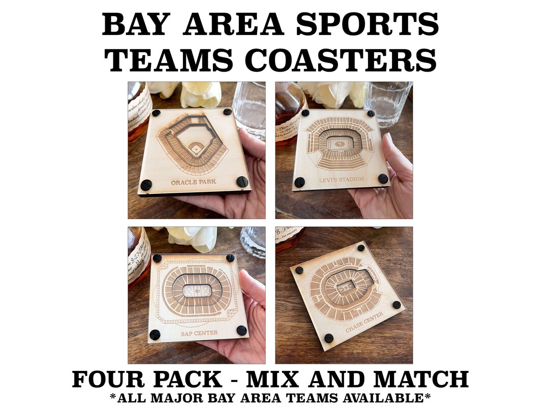 Bay Area Sports Teams Layered Coaster set of 4, 3D Wood Coaster, Sports
