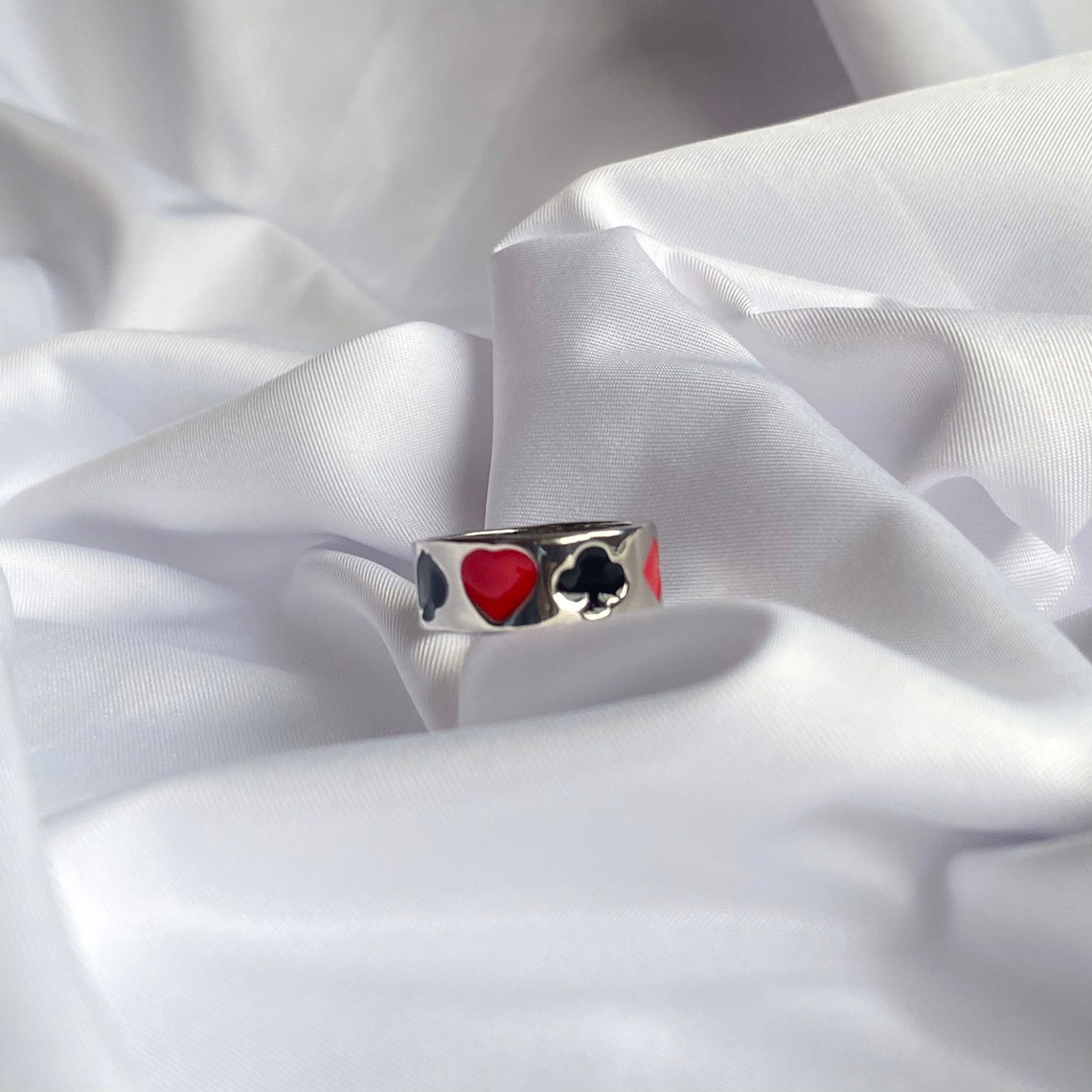 Y2K card symbol silver ring / chunky ring / four suits ring / Etsy