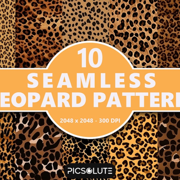 Set of 10 Seamless Leopard Pattern, Animal Print Digital Paper, Leopard Pattern Digital Download, Animal Skin Pattern, Commercial Use