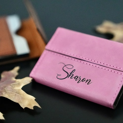 Personalized Business Card Holder Vegan Leather Custom Etsy