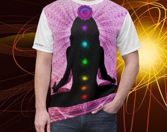 Sahasrara - Sacred Earth Soul Tribe - Wisdom in the Spirit - Visionary Chakra Shaman - AOP Microfiber T-shirt by Aya-Dyze