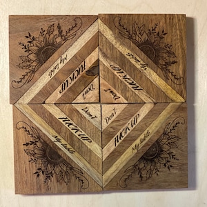 Set of wood coaster engraved with sunflower