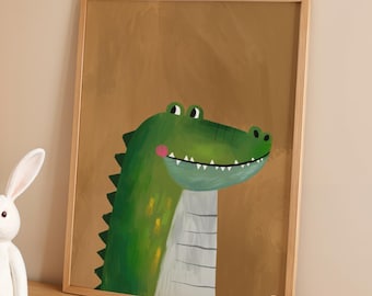 Crocodile Transportation Nursery Print: Whimsical Kids Room Wall Art (Digital Download)