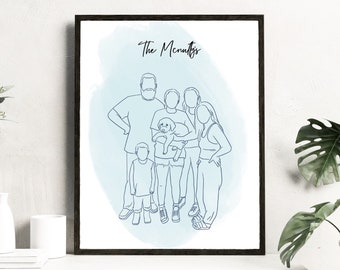 Custom line Drawing | Mothers day gift | wedding gifts | Family Portrait | mothers day | Personalised gift | Faceless art | Line art