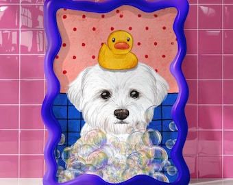 Bathroom Pet Portrait, Personalised Cute Pet Portrait, Bathroom Poster, Bathtime Dog, Cutest pet gift, Funky Pet Bathroom art, Bathroom wall