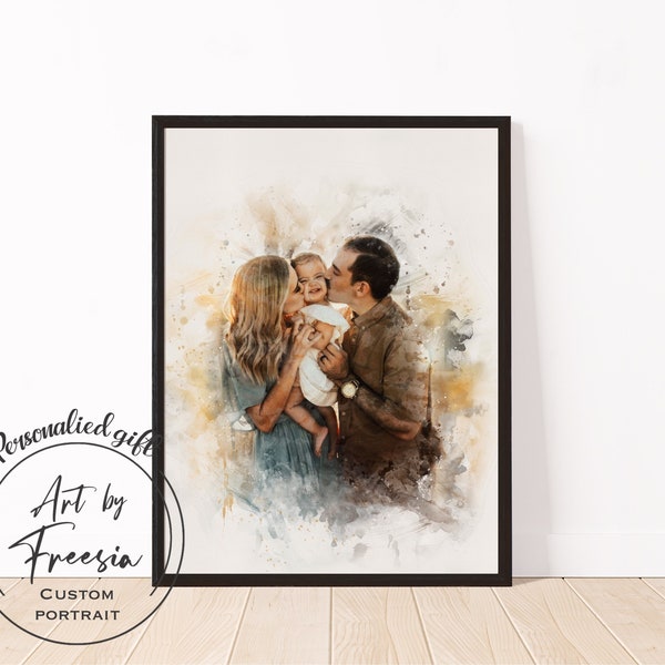 Mothers day gift, CUSTOM PORTRAIT, Photo into art, Watercolour illustration, Family portrait From Photo, Custom watercolor Portrait, digital