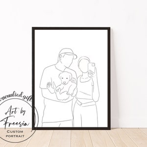 Custom line Drawing Mothers day gift wedding gifts Family Portrait Minimalist portrait personalised gift Faceless art Line art image 1