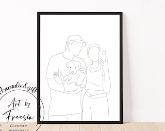 Aangepaste lijntekening | Moederdagcadeau | huwelijksgeschenken | Familieportret | Minimalistisch portret | gepersonaliseerd cadeau| Anonieme kunst | Lijn kunst