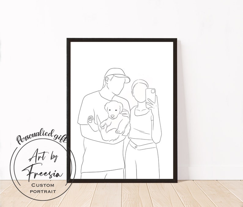 Custom line Drawing Mothers day gift wedding gifts Family Portrait Minimalist portrait personalised gift Faceless art Line art image 1