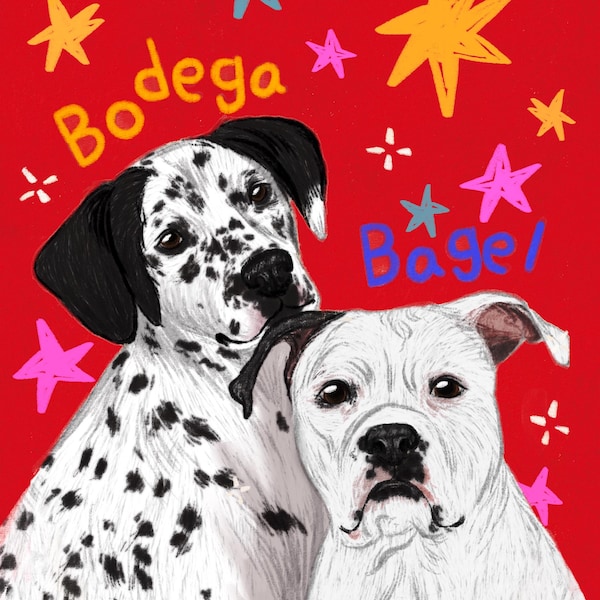 Personalized Pet Portrait Painting: Custom Dog, Cat Gift (Digital Download) Dog Birthday Gift, Hand drawn Portrait