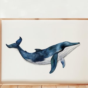 Impresión de arte mural de ballena para decoración de restaurantes, póster de pared moderno, impresión de acuarela oceánica, decoración artística de ballenas, pinturas de ballenas para guardería, ballena