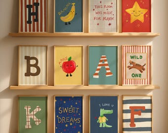 Alphabet Transportation Nursery Print, Whimsical Kids Wall Art, Alphabet name boys room decor, initial wall art, PlayRoom Wall art Bundle