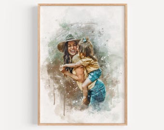 Custom Watercolor Portrait: Personalised Family Keepsake for Mothers Day, Photo into art, Anniversary photo gift, Gift for mum
