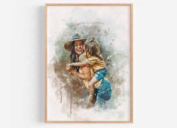 Custom Watercolor Portrait: Personalised Family Keepsake for Christmas, Photo into art, Anniversary photo gift, Gift for mum, Gift for dad