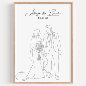 Chic Custom Line Drawing for Weddings & Family Portraits - Modern Minimalist Art, Elegant Custom Line Drawing, Faceless Portrait