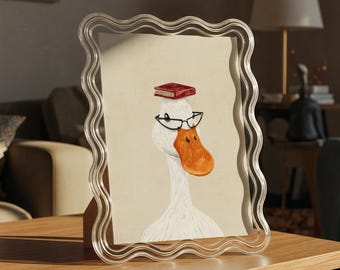 Goose book autumn vibe Print: Trendy bookish Wall Art Poster, Goose and book