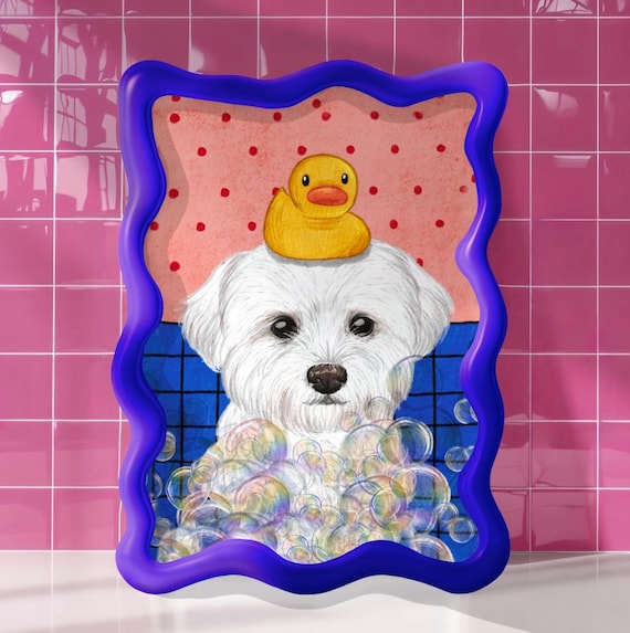 Bathroom Pet Portrait, Personalised Cute Pet Portrait, Bathroom Poster, Bathtime Dog, Cutest pet gift, Funky Pet Bathroom art, Bathroom wall