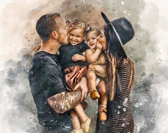 Custom Watercolor Portrait, Couples gift, in loving memory, Personalised Photo gift, Custom Family Keepsake, Best Gift for Dad, Fathers Day